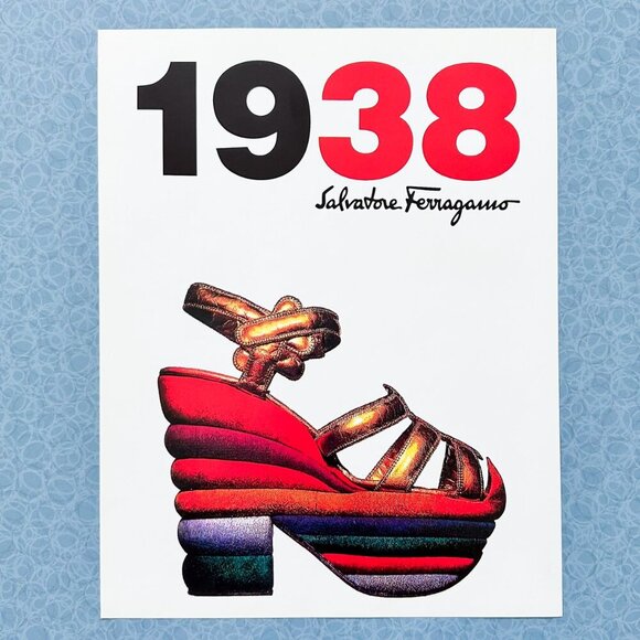 1990s Gold Book Ad • Ferragamo Rainbow Sandal • Fashion Wall Art - Picture 2 of 6